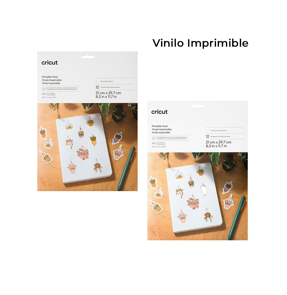 Cricut Vinilo Imprimible (12 hojas A4) Colores Blanco y Transparente