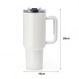 Taza de viaje blanca de acero inoxidable de 40oz (1,18 L), con asa de plástico