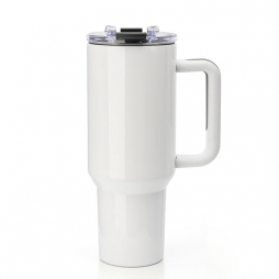 Taza de viaje blanca de acero inoxidable de 40oz (1,18 L), con asa de plástico