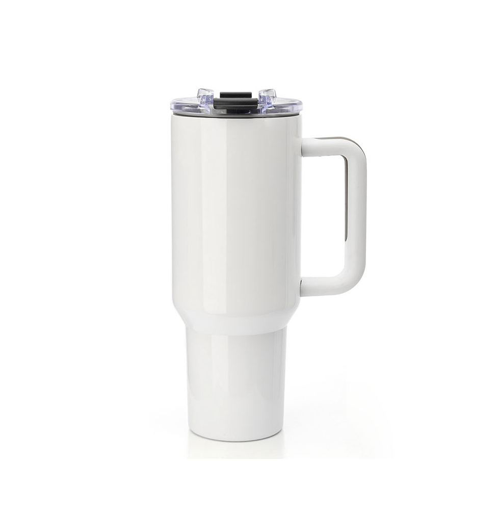 Taza de viaje blanca de acero inoxidable de 40oz (1,18 L), con asa de plástico