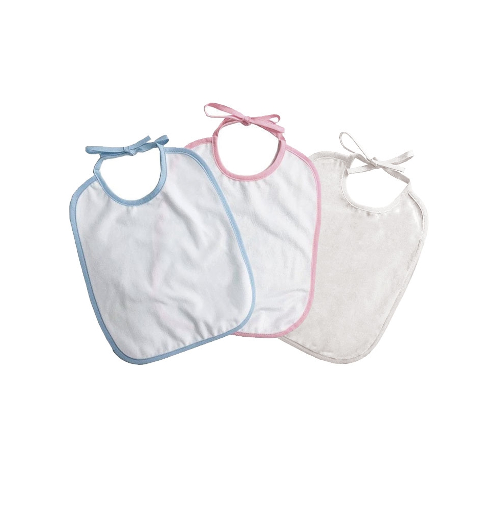 Baberos de terciopelo para sublimación en colores blanco, azul y rosa Baberos de terciopelo para sublimación en colores blanco, azul y rosa