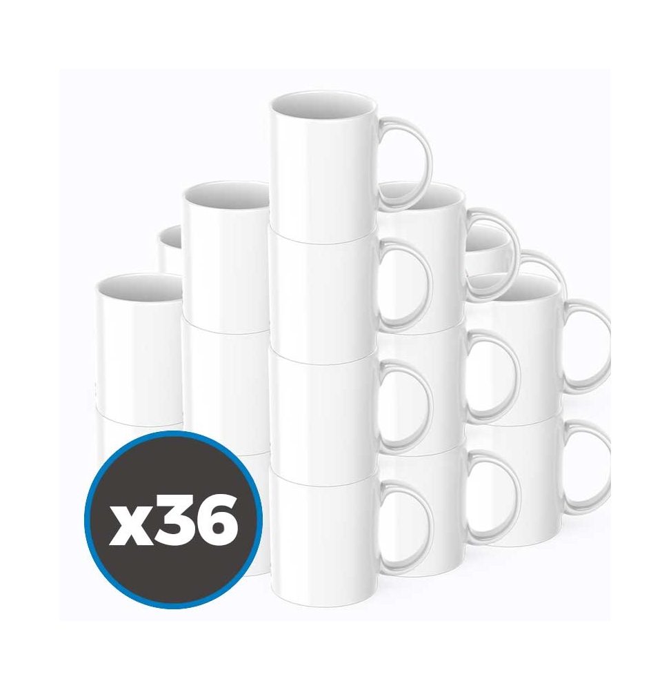 Packs de 36 Tazas para sublimación cerámica blanca AAA