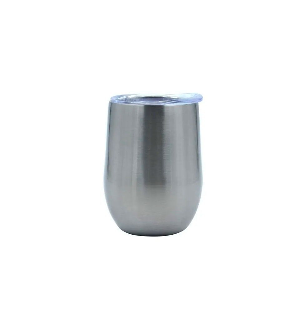 Taza de metal 12 OZ sin ASA con tapa plata mate
