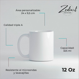 Taza sublimación blanca premium AAA Zediart con caja (12 oz)