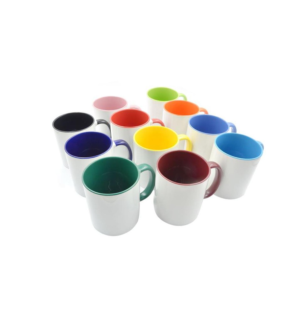 Taza de cerámica con interior y asa de color con cuchara - Data Print