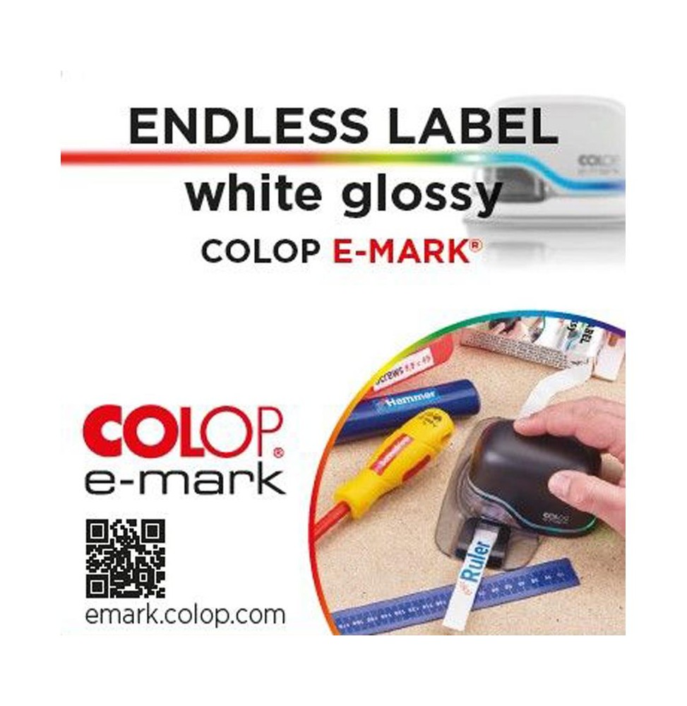 E-mark Etiquetas continuas blanco brillo 14mm x 8m