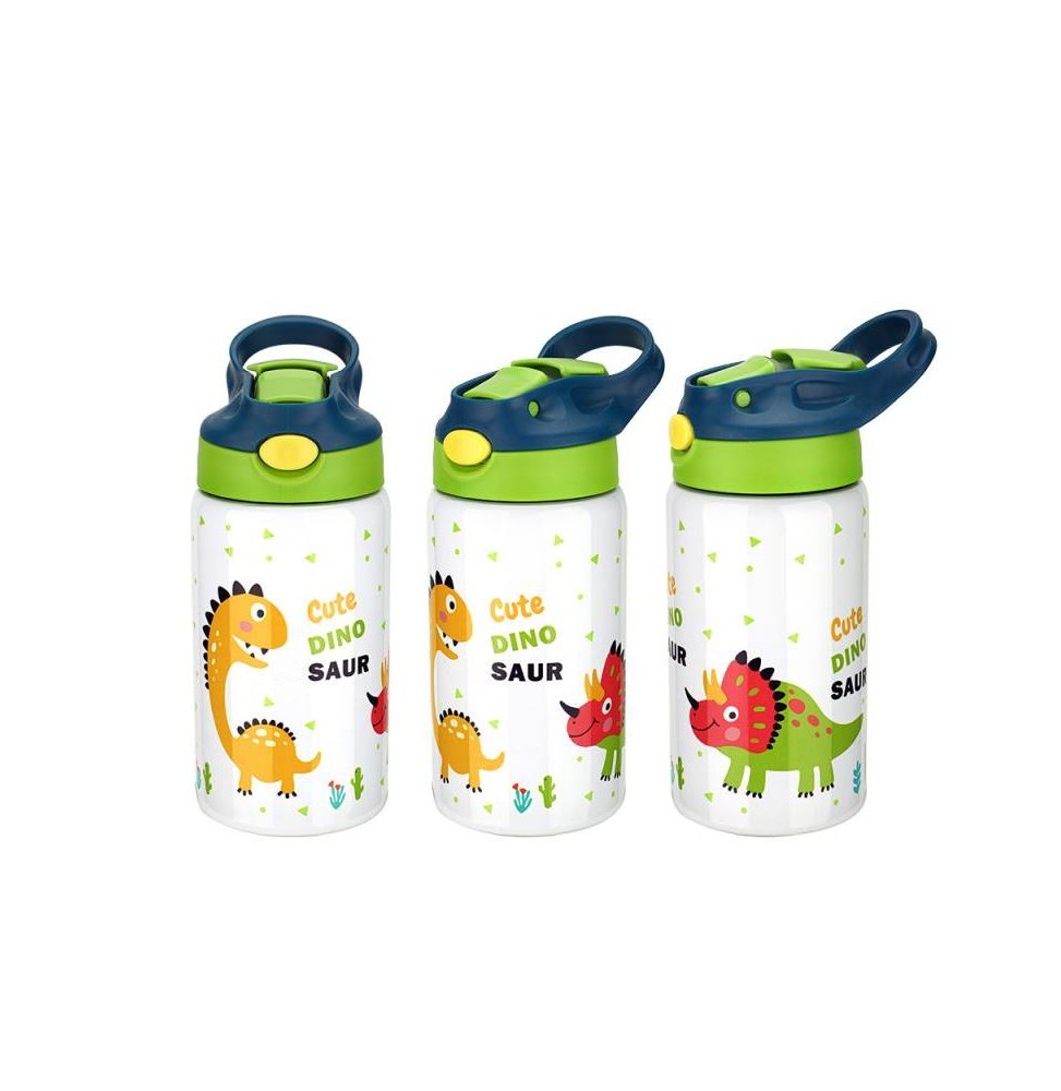 Botella de metal infantil 350 ml con pajita azul