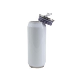 Botella de acero inoxidable blanca con pajita 500ml
