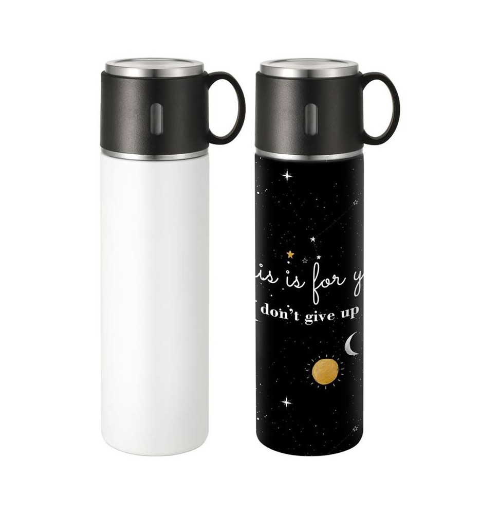 Termo con taza, blanco/negro, 500ml