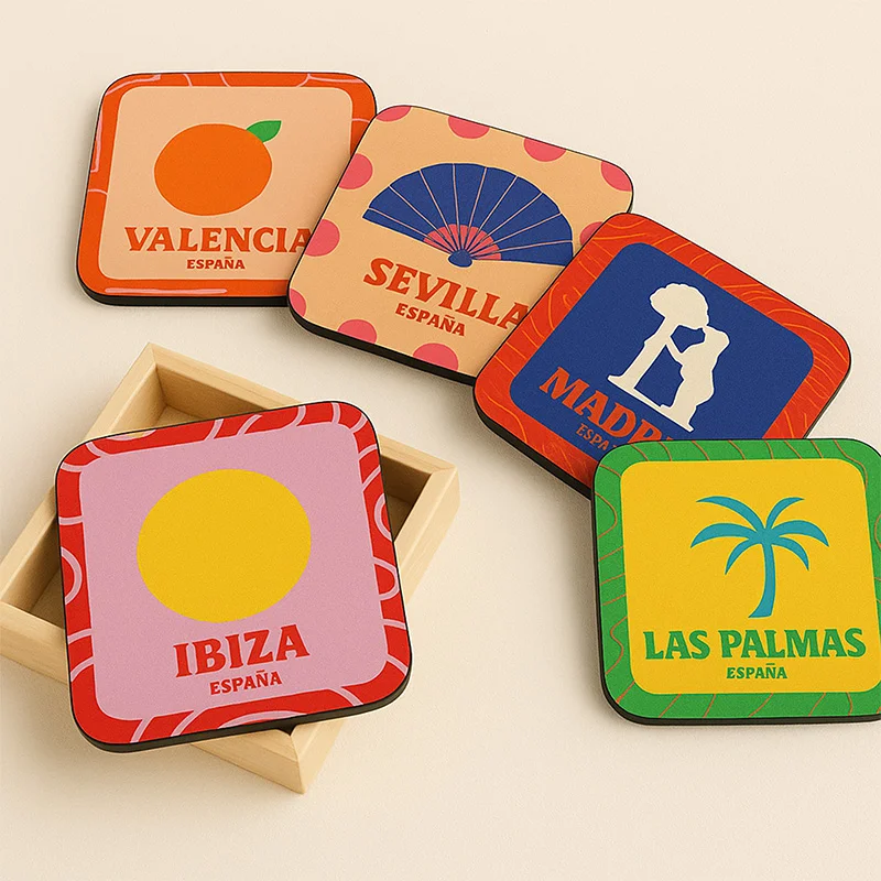 Set de posavasos de madera, con caja
