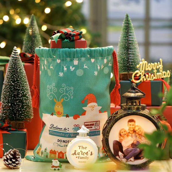Saco de Navidad de Lino Sublimable Patrón Verde