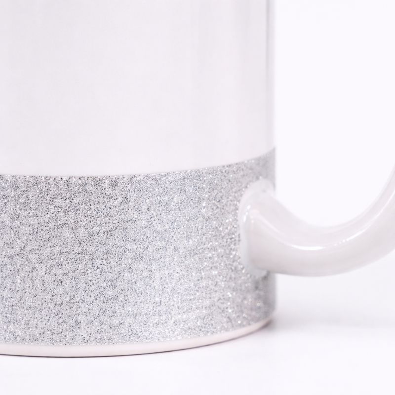 Taza de Cerámica Blanca base Plata Glitter | 11 Oz 