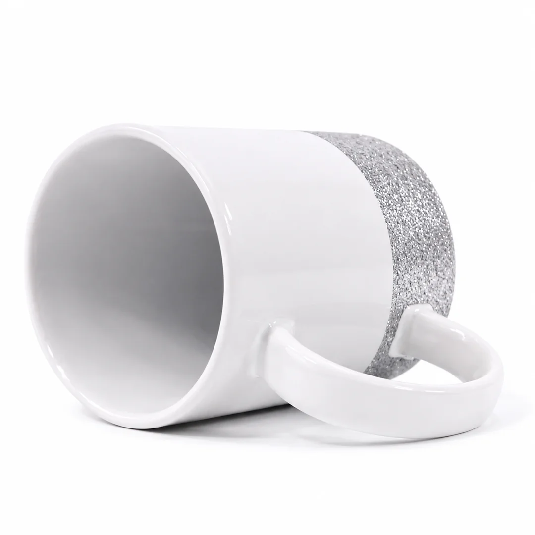 Taza de Cerámica Blanca base Plata Glitter | 11 Oz 