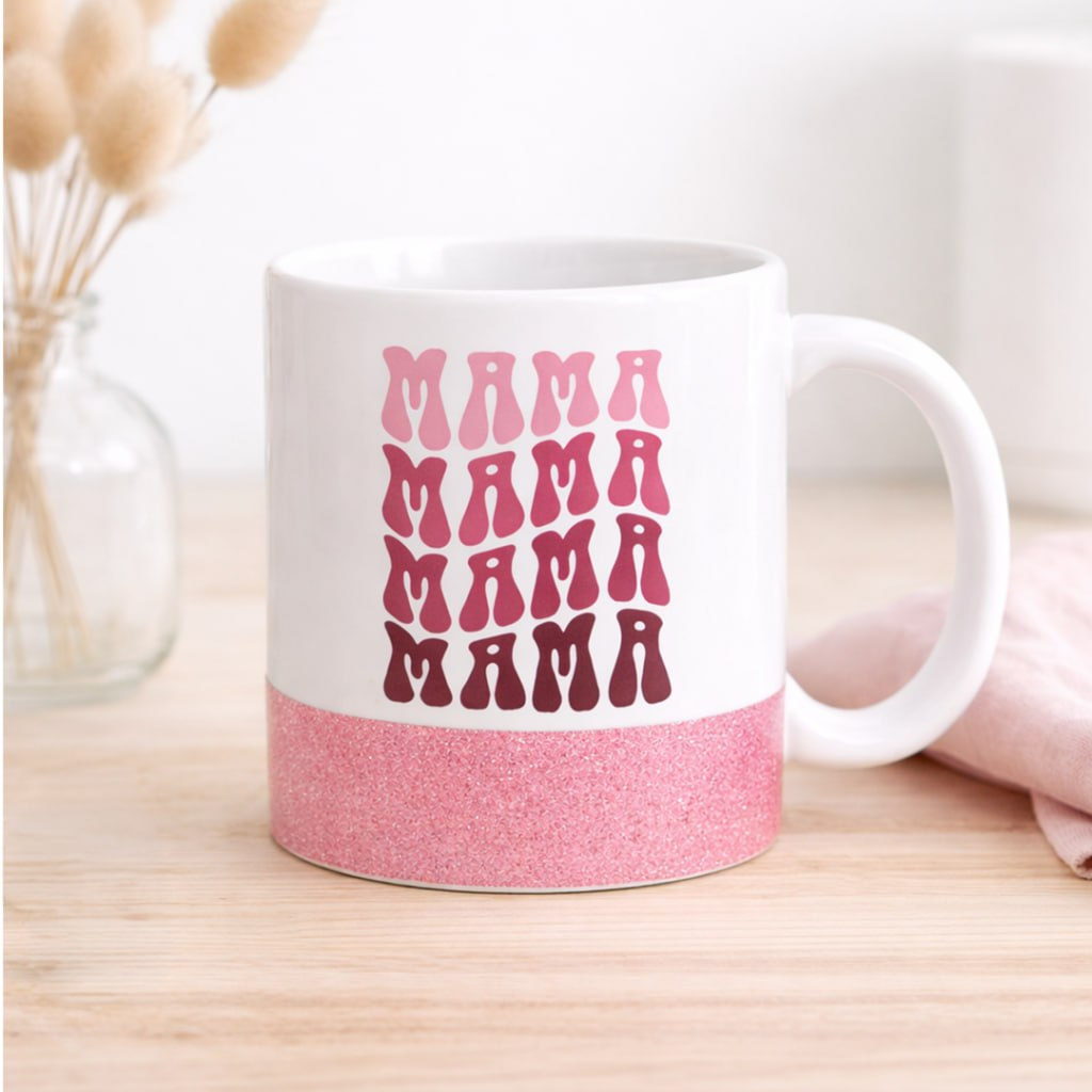 Taza de Cerámica Blanca base Rosa Glitter | 11 Oz 