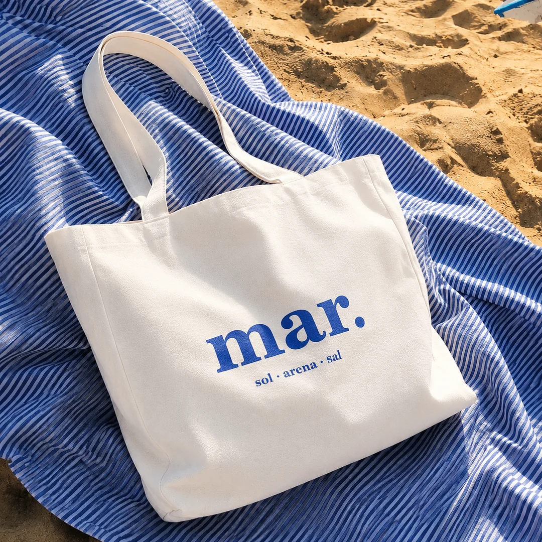 Tote Bag de Lino con Asas Largas