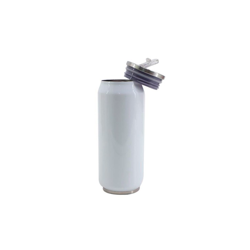 Botella de acero inoxidable blanca con pajita