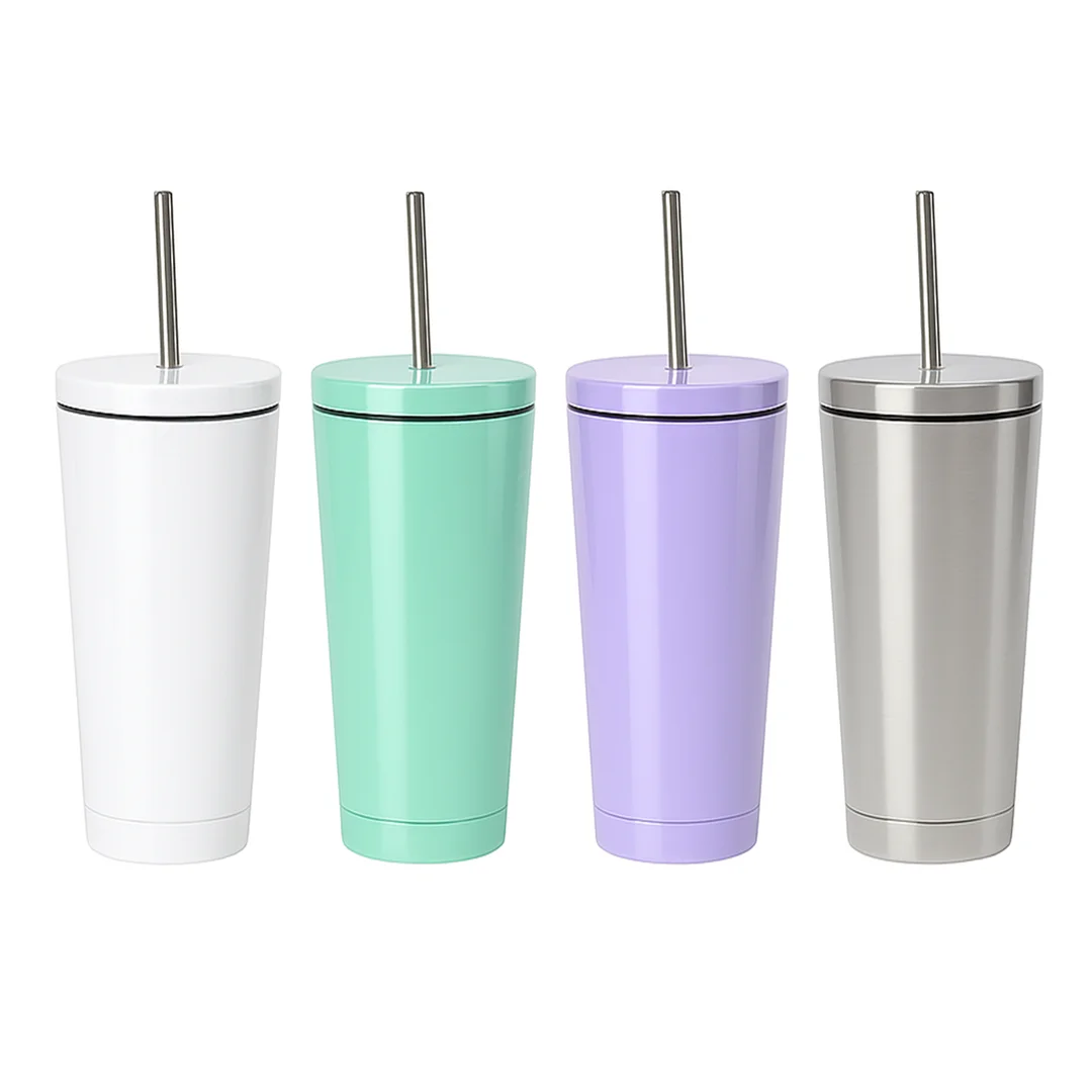 Vaso con pajita de acero inox 450ml