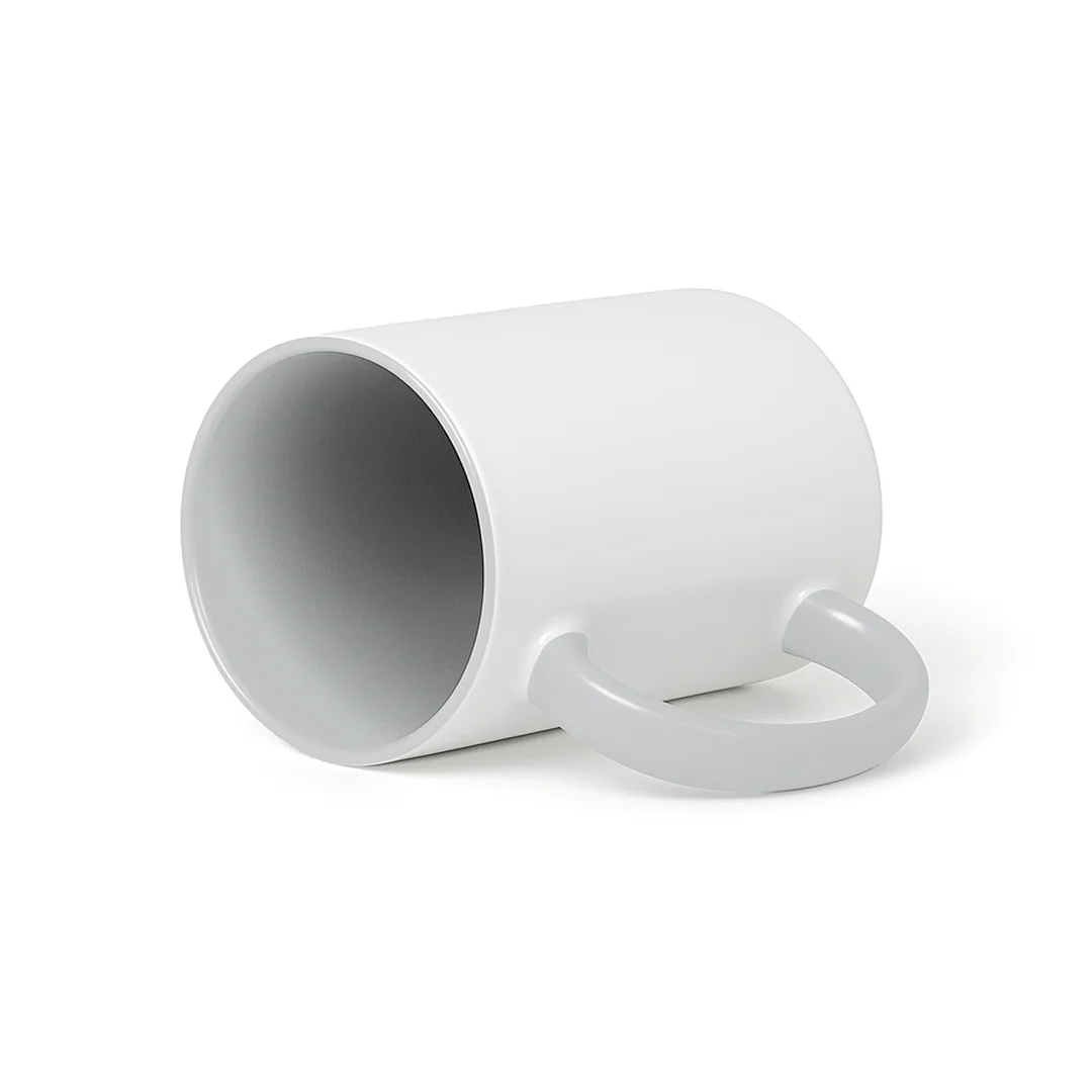Taza de Cerámica Blanca con Interior y Asa Gris Claro