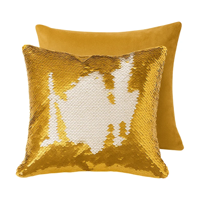 Funda de Cojín de Lentejuelas y Microfibra Oro | 40 x 40 cm