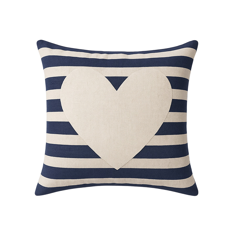 Funda de Cojín con Rayas Azules y Corazón | 40 x 40 cm