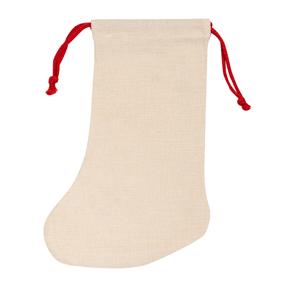 Saco Bota de Navidad de Lino con Cordón Rojo