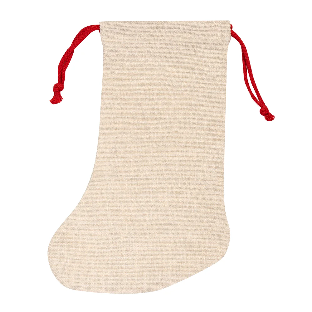 Saco Bota de Navidad de Lino con Cordón Rojo