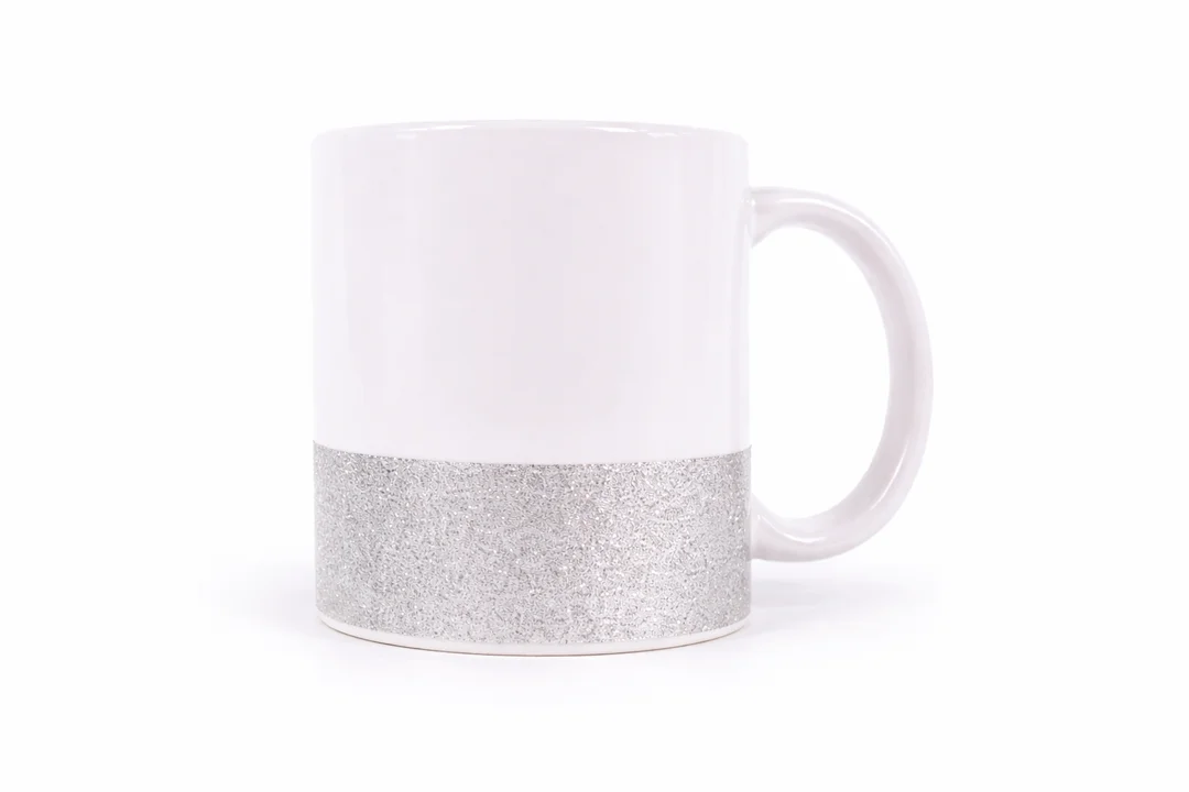 Taza de Cerámica Blanca base Plata Glitter | 11 Oz 