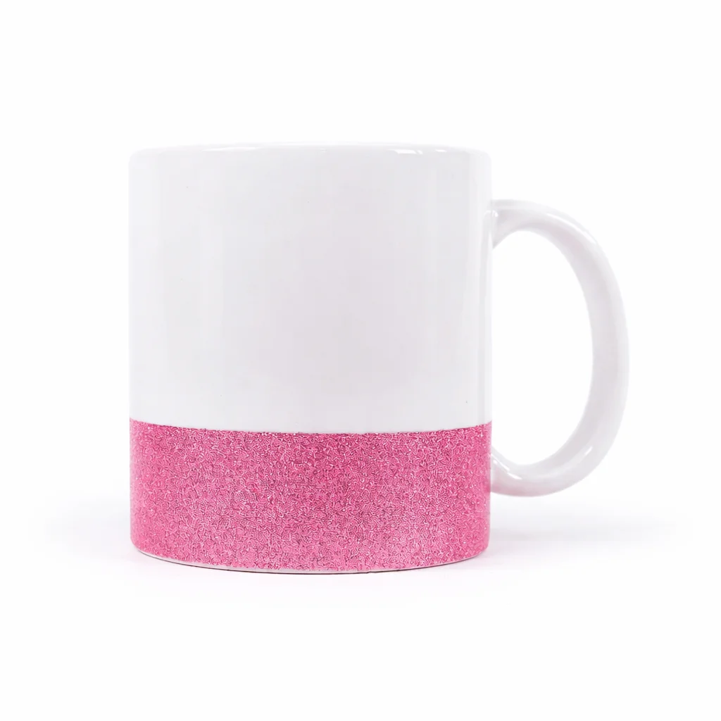 Taza de Cerámica Blanca base Rosa Glitter | 11 Oz 