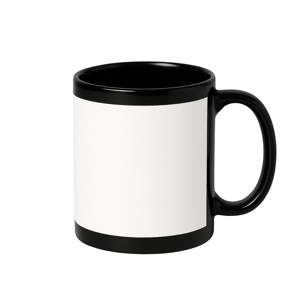 Taza cerámica negra con espacio blanco