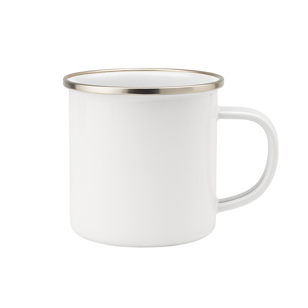 Taza metal Vintage con borde plata
