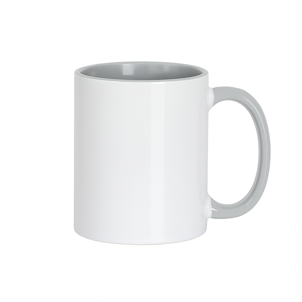 Taza de Cerámica Blanca con Interior y Asa Gris | 11 Oz