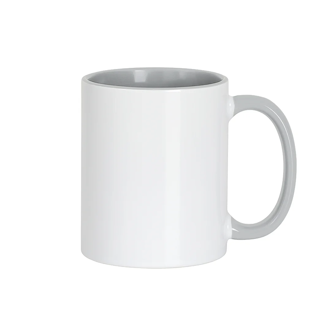 Taza de Cerámica Blanca con Interior y Asa Gris | 11 Oz