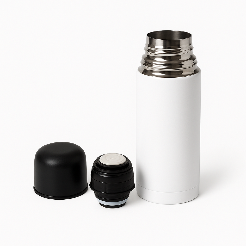 Termo de Aluminio Blanco con Tapa Negra 