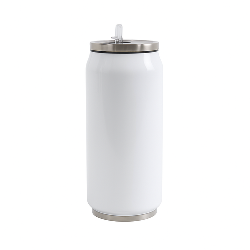 [004800] Botella de acero inoxidable blanca con pajita