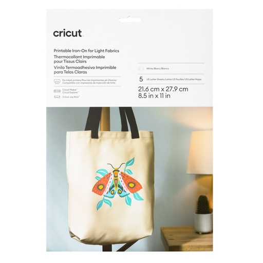 [014036] Cricut Vinilo Termoadhesivo Imprimible Prendas Claras (5 hojas)