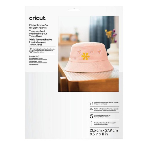 [014036] Cricut Vinilo Termoadhesivo Imprimible Prendas Claras | 5 hojas