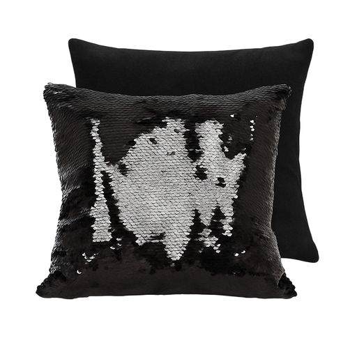 [008965] Funda de cojín de lentejuelas y microfibra negro 40x40 cm