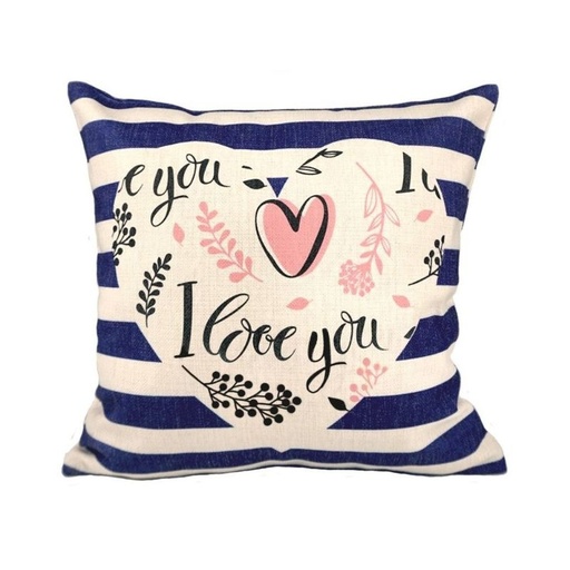 [004429] Funda cojín rayas azules con corazón 40x40