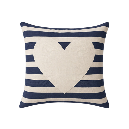 [004429] Funda de Cojín con Rayas Azules y Corazón | 40 x 40 cm