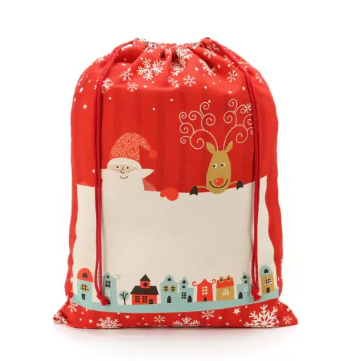 [008479] Saco de Navidad de Lino Sublimable Patrón Rojo