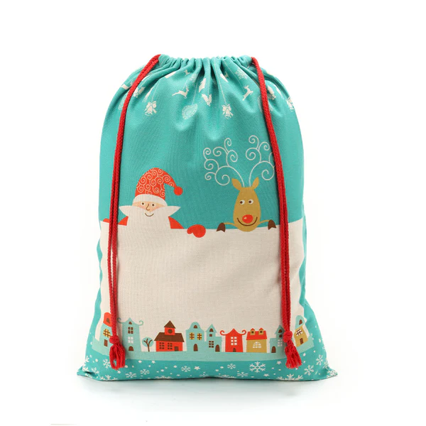 Saco de Navidad de Lino Sublimable Patrón Verde