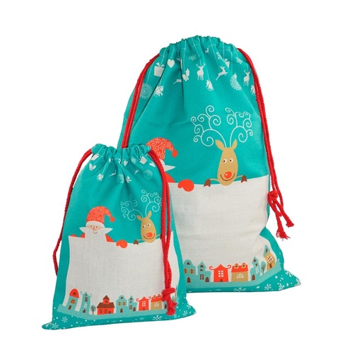 [006626] Saco navidad lino 50x68cm sublimación patrón verde