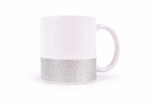 [013696] Taza cerámica blanca base plata glitter 11 Oz 