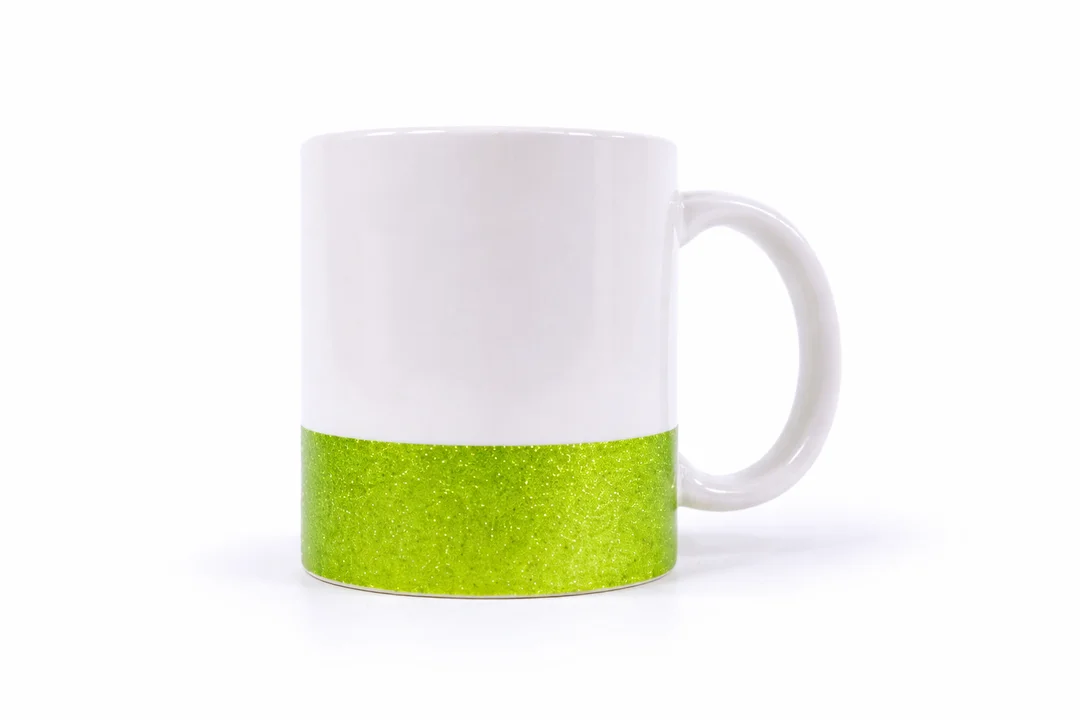 Taza de Cerámica Blanca base Verde Glitter | 11 Oz 