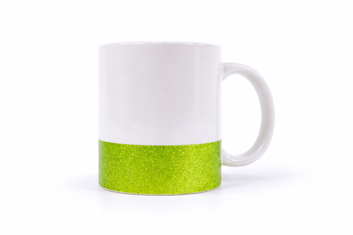 [013633] Taza de Cerámica Blanca base Verde Glitter | 11 Oz 