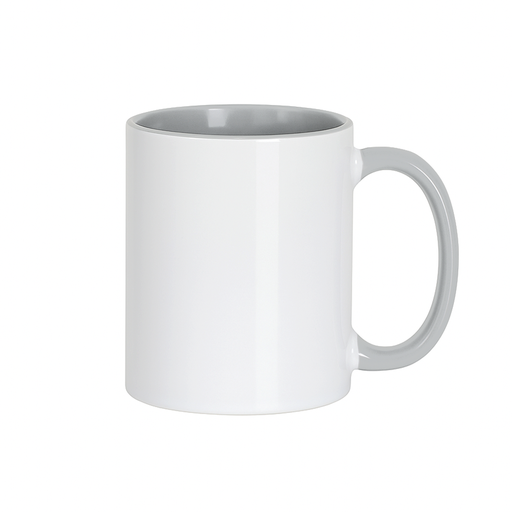 [013014] Taza de Cerámica Blanca con Interior y Asa Gris | 11 Oz