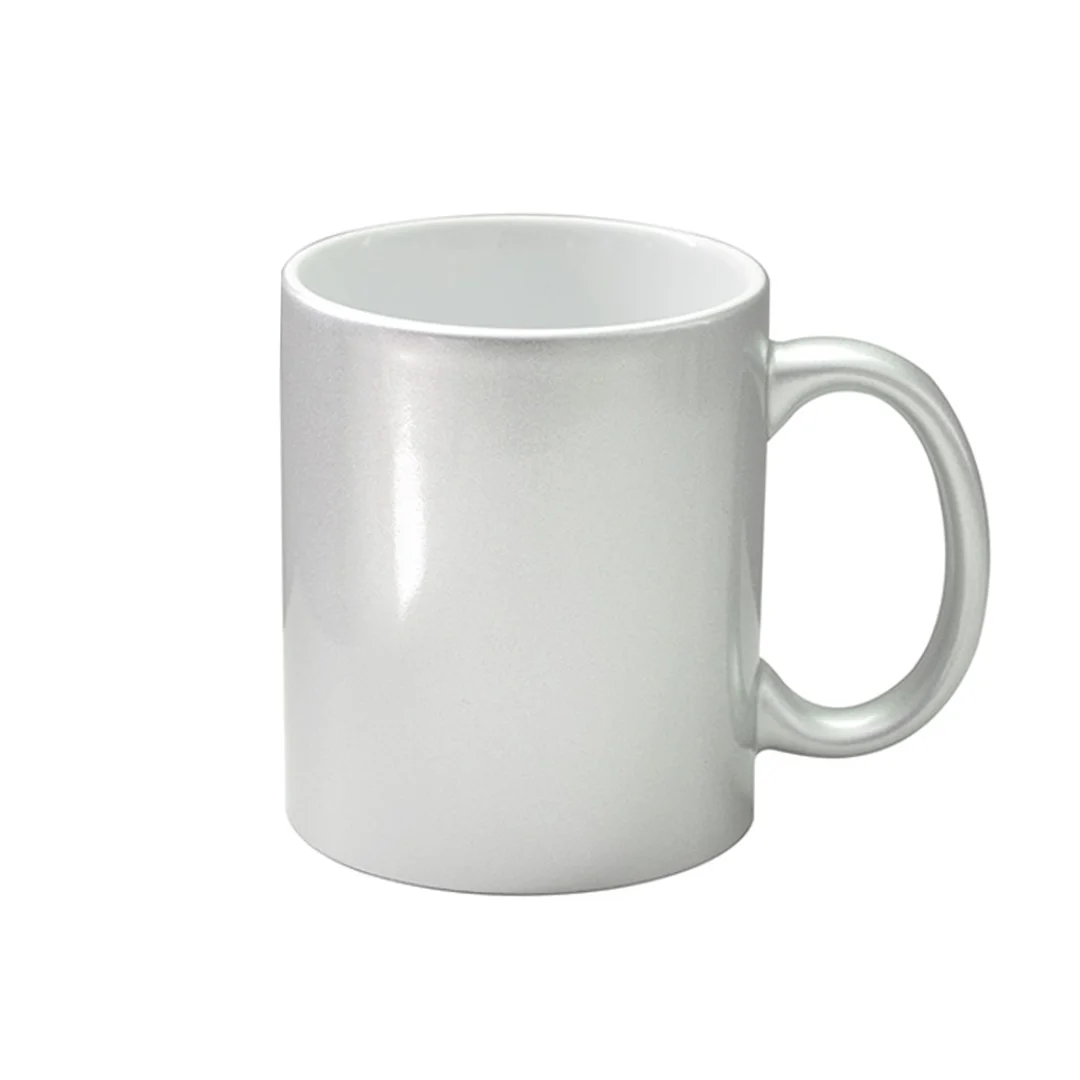 [013013] Taza de Cerámica Plateada Efecto Perlado | 11 Oz